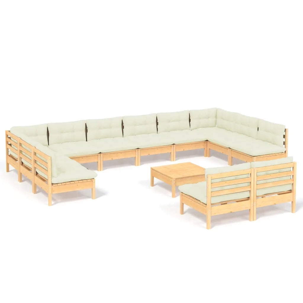 Set Divani da Giardino 13 pz con Cuscini Crema Massello di Pino 3097229