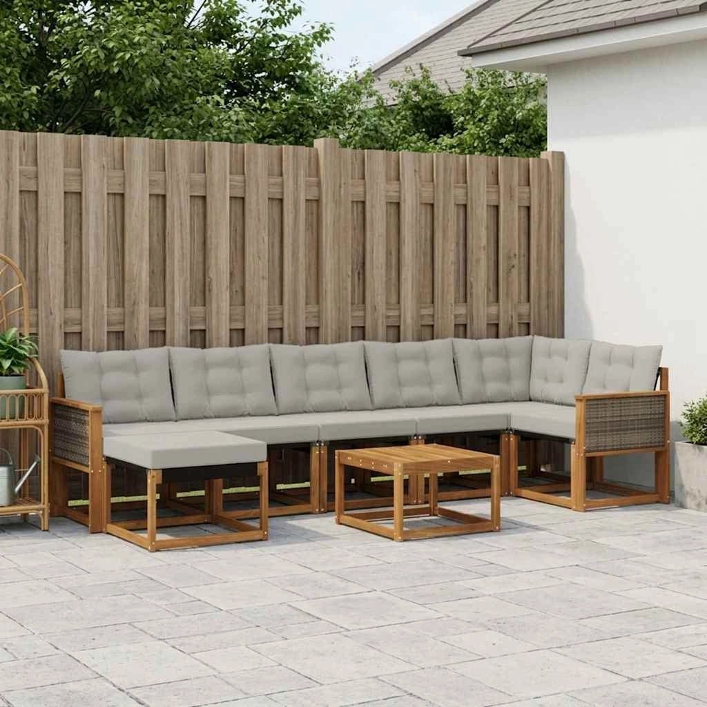 Set di divani da esterno 8 pz Naturale e Grigio Chiaro 3382107