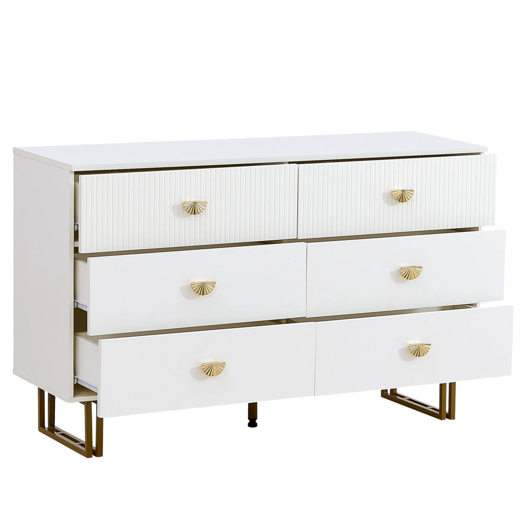 Credenza moderna con 6 cassetti - Zephmum- Bianco e oro, design elegante in MDF e acciaio, 120x40x75 cm