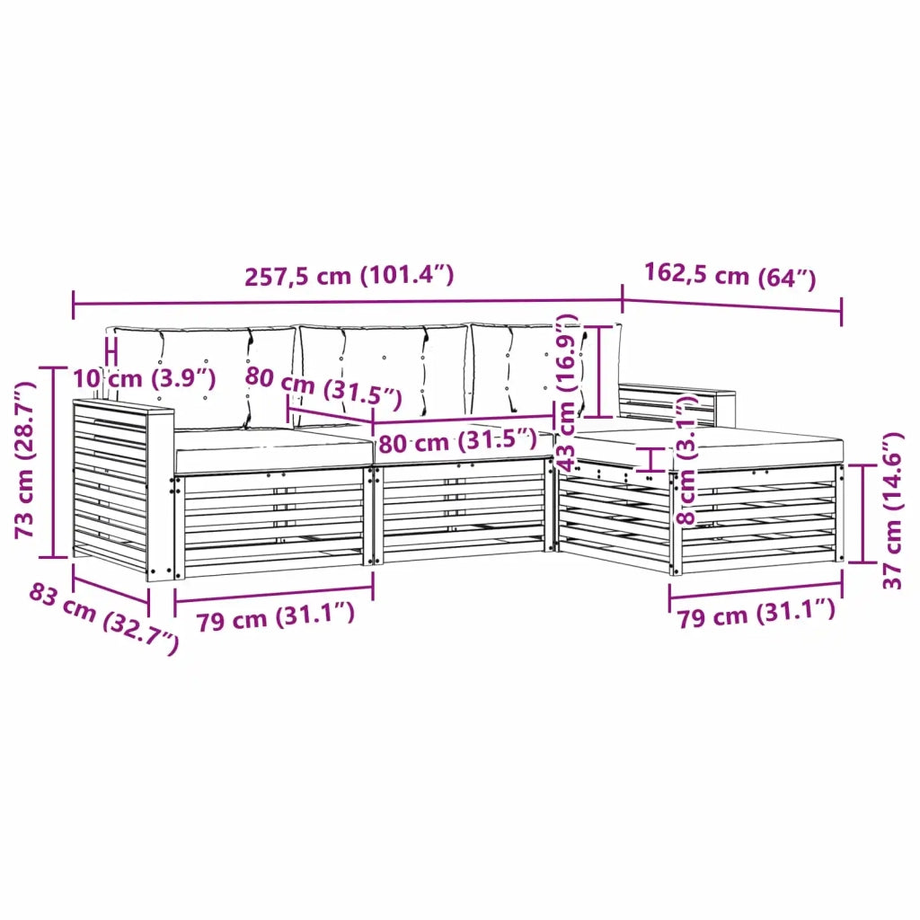 Set di divani da esterno con cuscino 4 pcs Naturale e Beige 3373268