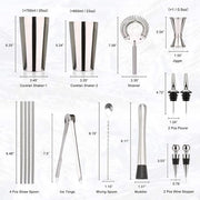 Set da bar per 15 persone - Accessori da bar, schiuma, set di filtrazione, jigger, muddler, stopper per bottiglia, versatore, cucchiaio, set di misura, per feste di casa