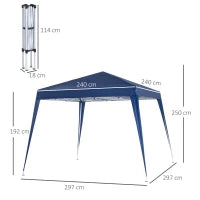 Gazebo Pieghevole da Giardino 2.4x2.4m con Struttura in Acciaio e Corde Antivento, Blu
