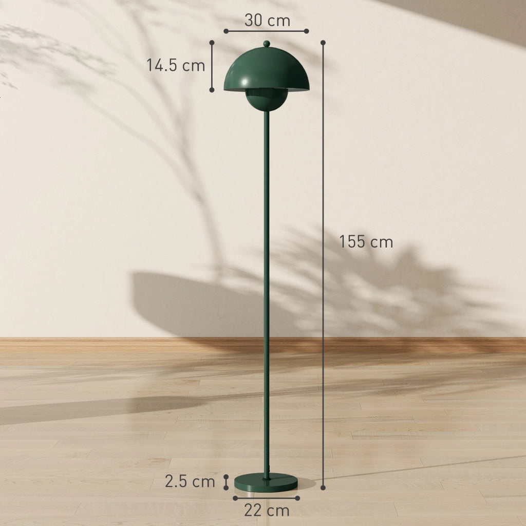 Lampada da Terra con Paralume Semicircolare e Interruttore a Pedale, in Acciaio, ?30x155 cm, Verde