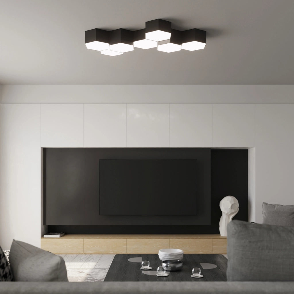 Lampada da soffitto moderna a cubo SUNDE arancione spagnolo in PVC nero 2x15W LED