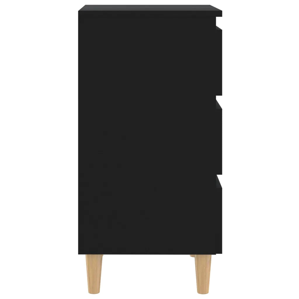 Comodino | Armadio da Notte | Mobiletto da notte con Gambe in Legno Massello Nero 40x35x69 cm