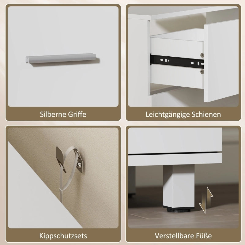 Mobile bagno moderno con 2 cassetti, mobiletto autoportante per lavabo senza zoccolo, bianco