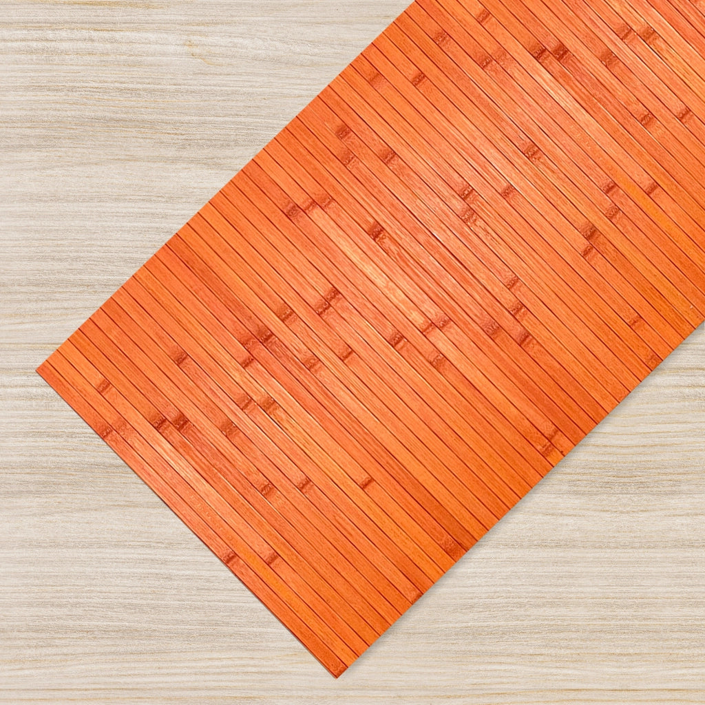 Tappeto Passatoia In Vero Bamboo Tappeto Cucina Ingresso In Legno Antiscivolo Aderente Lavabile E Antimacchia Tagliabile  - Arancione - 50x300 cm