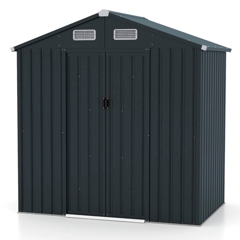 Casa per attrezzi con design a tetto inclinato ventilazione, Casetta da giardino 193x129x197cm Grigio scuro
