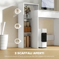 Scrivania PC Moderna con 3 Ripiani Aperti e Cassetto, in Legno Bianco, 100x40x90 cm