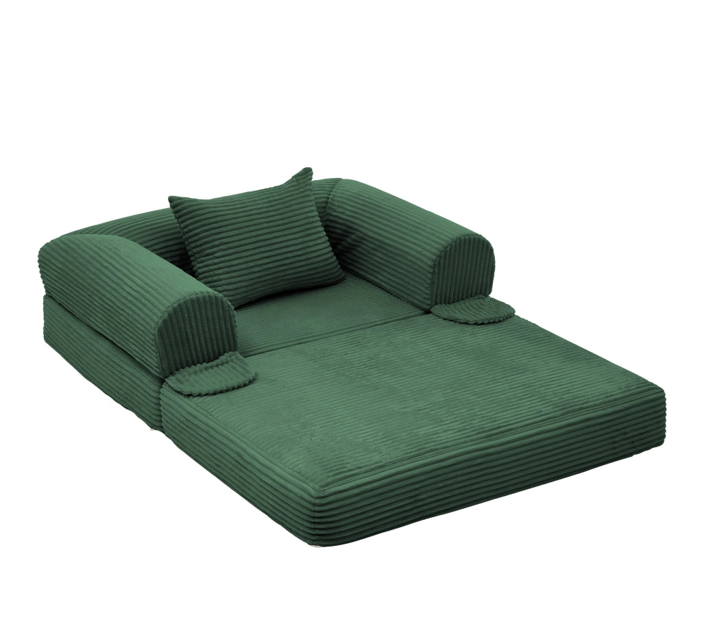 Poltrona letto convertibile 1 Posto con cuscino, per soggiorno e camera, in Tessuto a coste Verde