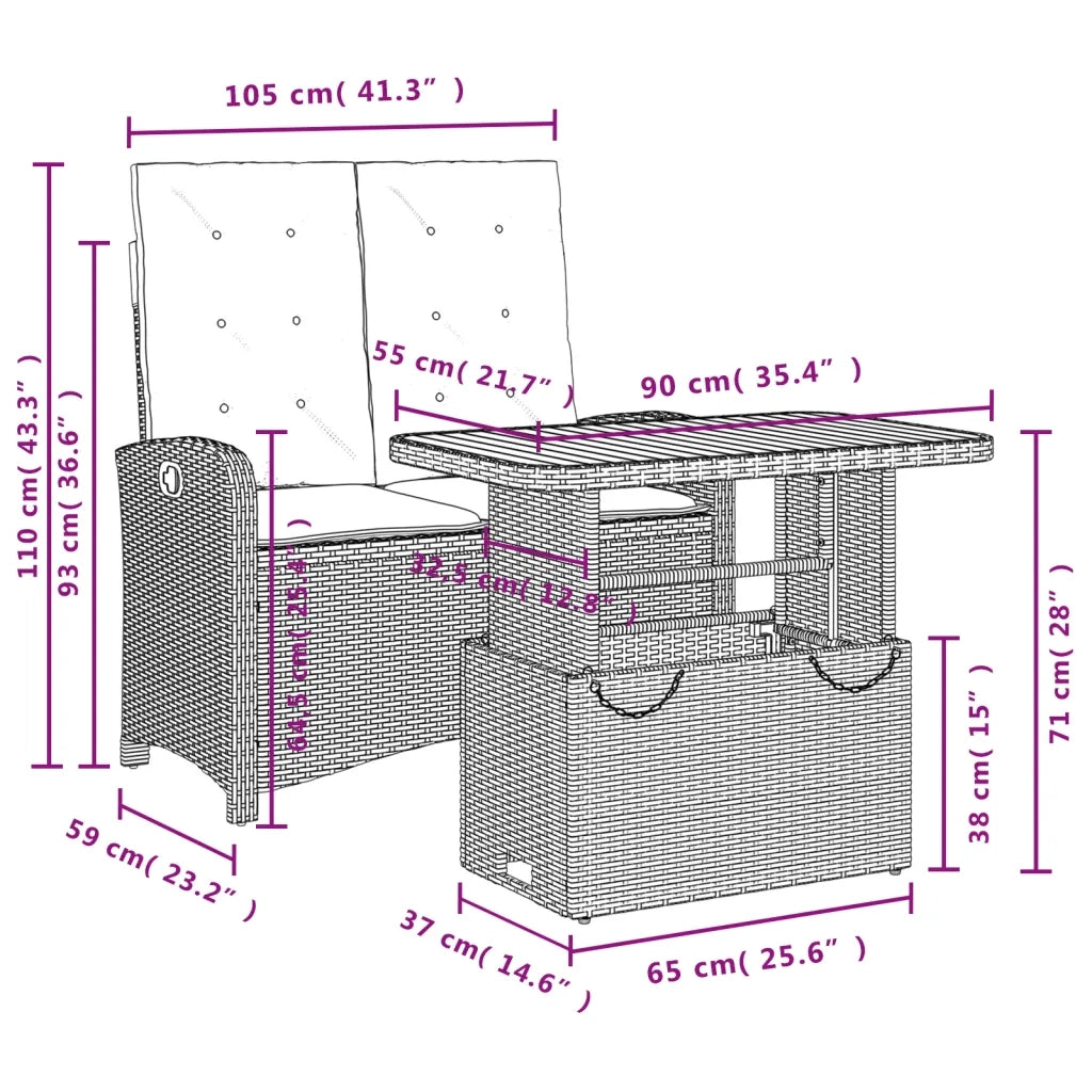 Set da Pranzo da Giardino 2 pz con Cuscini in Polyrattan Grigio 3277346