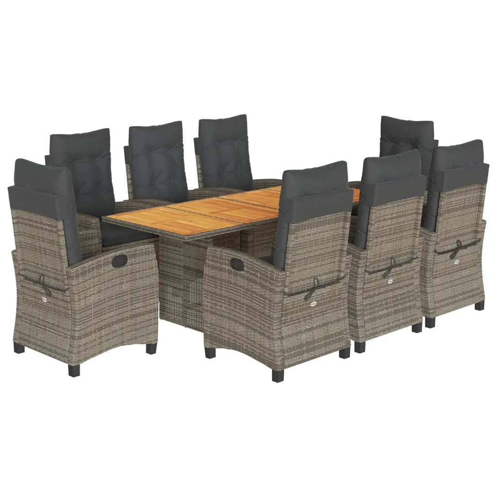 Set da Pranzo da Giardino 9 pz con Cuscini in Polyrattan Grigio 3212711