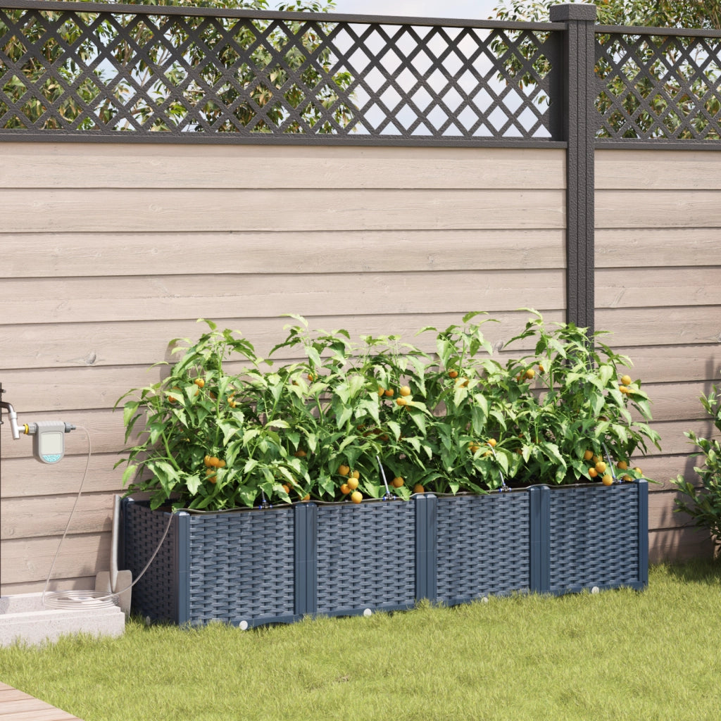 Fioriere da giardino  con sistema di irrigazione 4 pezzi Grigio