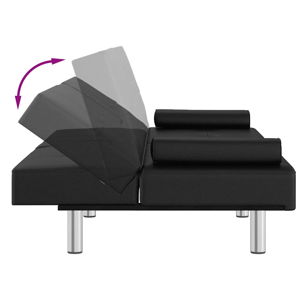 Divano Letto con Portabicchieri-Sofa Letto-Daybed in Similpelle Nero
