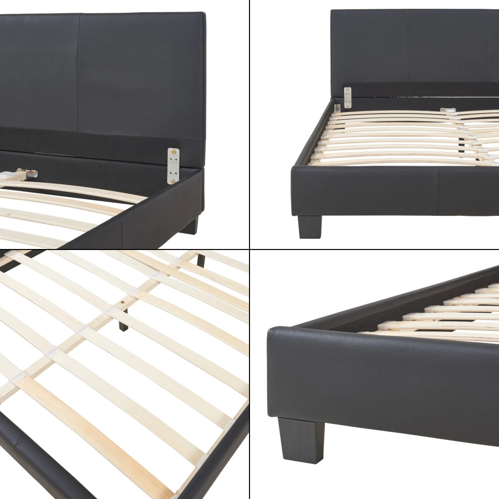 Letto Francese Albacete con Testiera Alta e Materasso 140x200 cm Similpelle Nero Corium