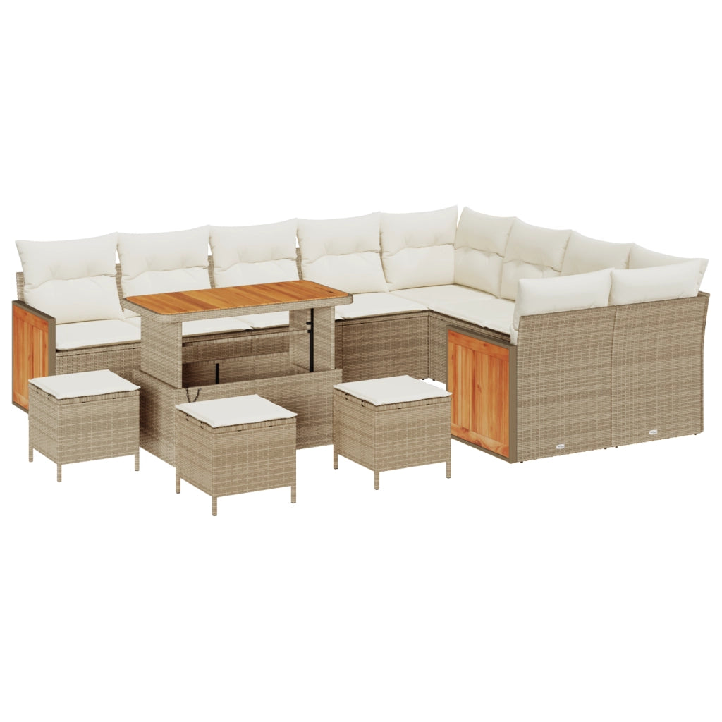 Set di 13 Pezzi Di Divani da Giardino con Cuscini Beige in Rattan Poliacacia