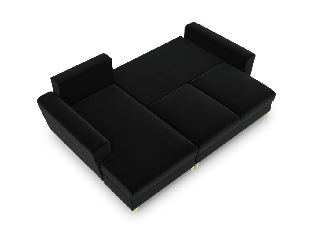 Cosmopolitan Design - Divano convertibile angolare sinistro con contenitore "Kyoto" 4 posti in velluto nero 