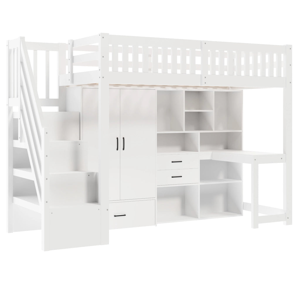 Letto a Soppalco con Scrivania, Armadio e Cassetti ¨C MINIMAL ¨C 90x200 Bianco
