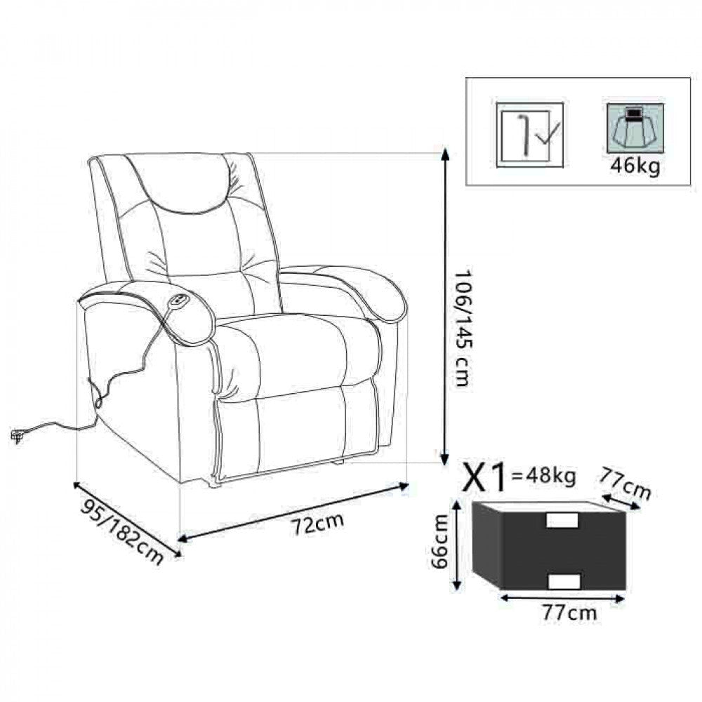 Poltrona Relax Elettrica Reclinabile 72x95/182x106/145 h cm in Similpelle Beige