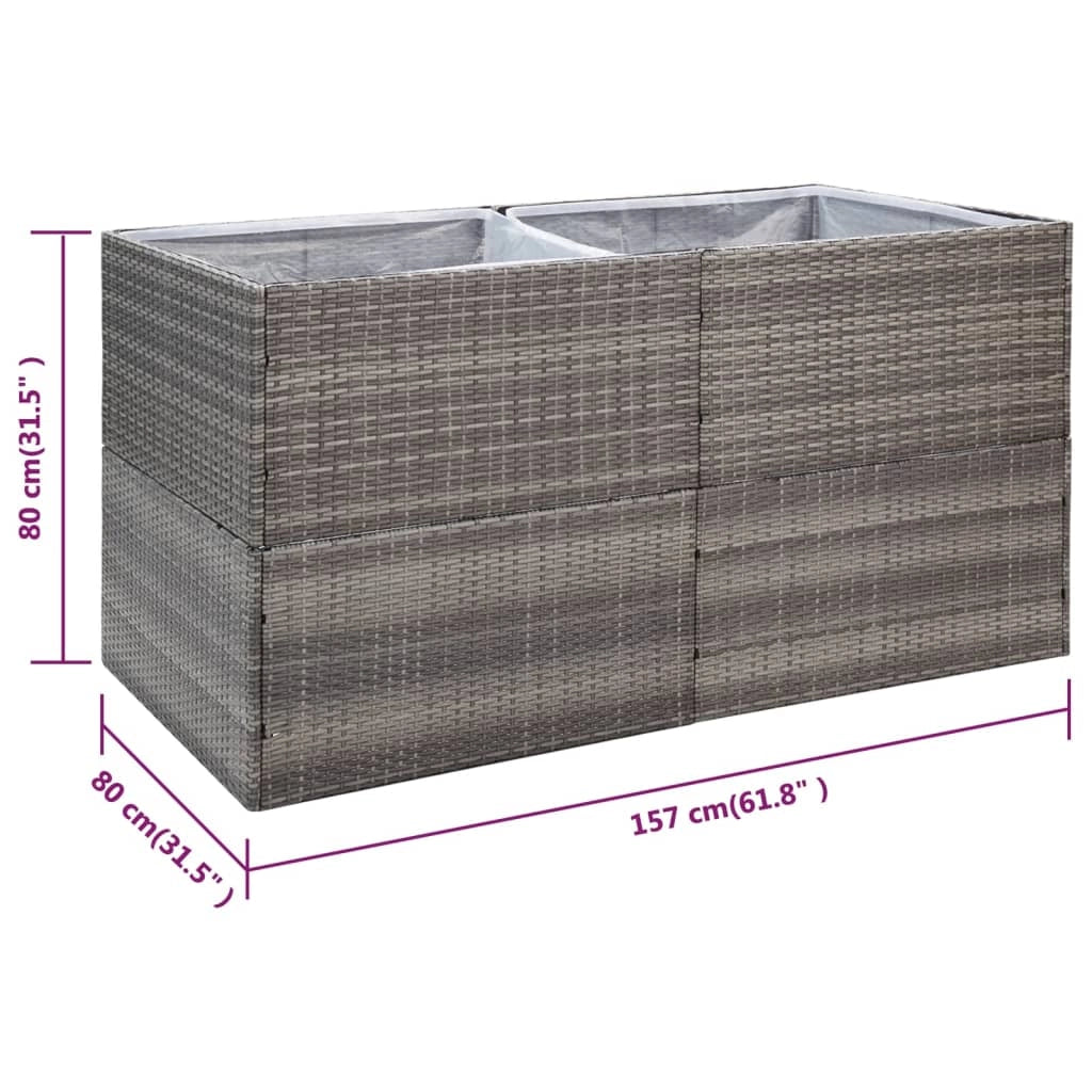 Vassoio per fioriera aiuola rialzata piante fiori terrazza giardino 157 x 80 x 80 cm Resina intrecciata grigia 02_0037452