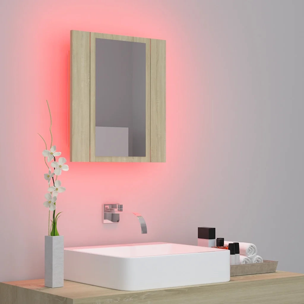 Armadietto a Specchio con Luci LED Rovere Sonoma in Acrilico 804951