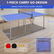 Tavolo da ping pong pieghevole 182x91 cm blu con accessori