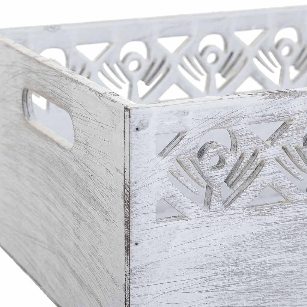 Set di 3 cesti in legno bianco 35x25x15h-30x20x14h-25x15x13