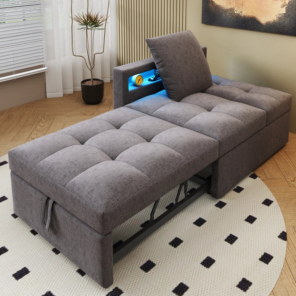 Divano letto trasformabile 3 in 1 grigio scuro con LED e porte USB