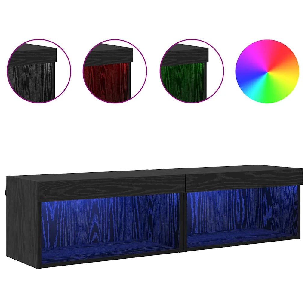 Set mobile TV con LED 2 pcs Rovere Nero 60 x 30 x 30 cm