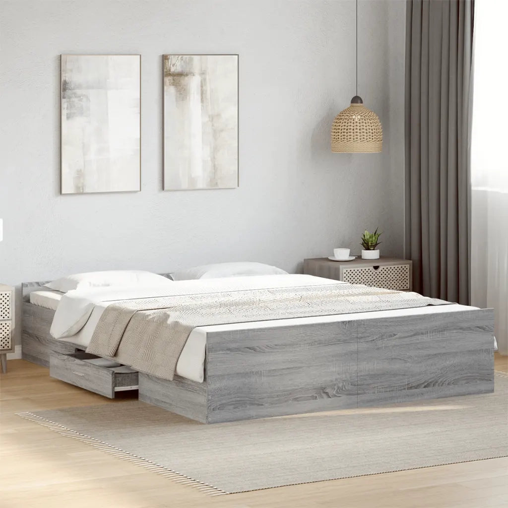 Giroletto Cassetti-Struttura Letto con contenitore Grigio Sonoma 150x200 cm Legno Multistrato 814543
