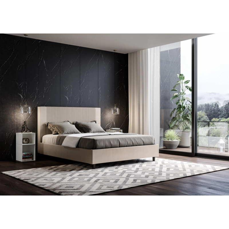 Letto imbottito Matrimoniale 160x190 cm Goya - Similpelle,Tortora,Contenitore