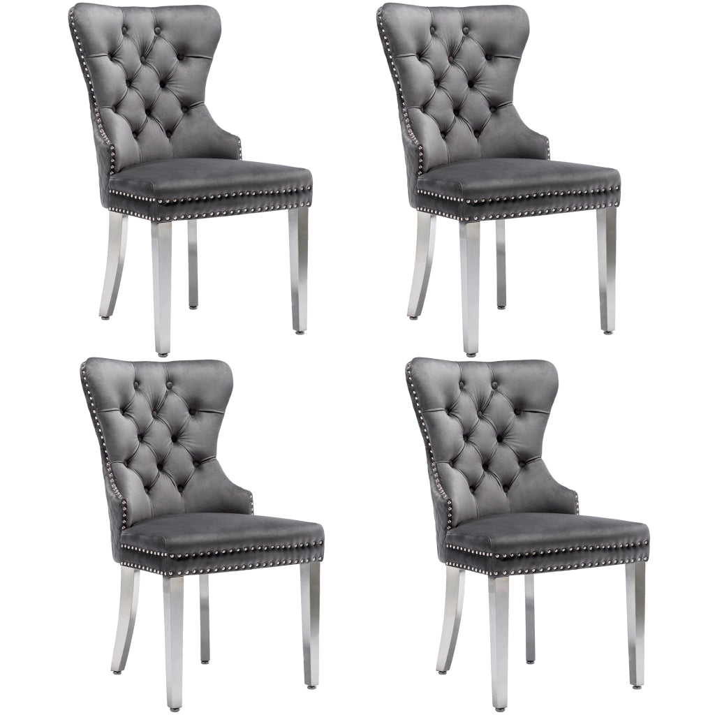 Sedie da Pranzo con Schienale e Gambe in Metallo ¨C Xylo ¨C Velluto Grigio, Set 4 Pezzi