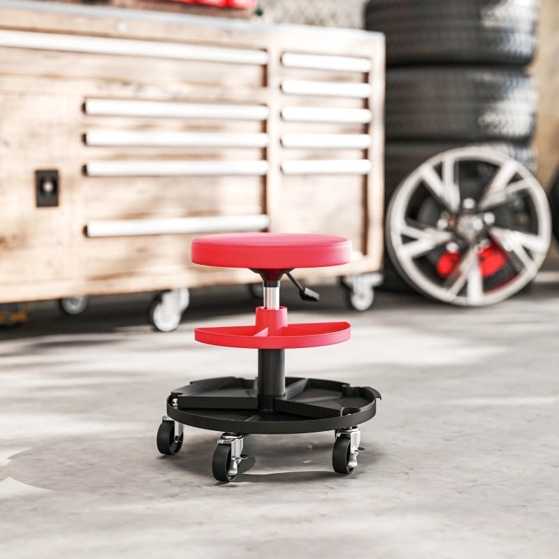 Sgabello da officina con ruote, altezza regolabile 40-51 cm, portata 135 kg, rosso
