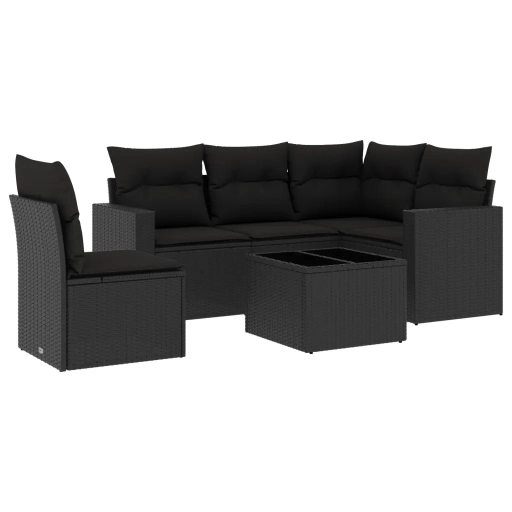 Set Divano da Giardino 6 pz con Cuscini Nero in Polyrattan 3218965