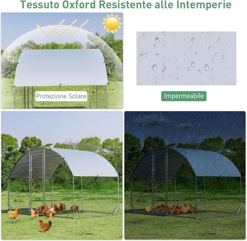 Pollaio per Galline da Esterno Grande, Gabbia per Galline in Metallo da Giardino con Copertura, per Polli, Conigli, Piccoli Animali, 190 x 280 x 195 cm