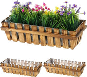 Set di 3 contenitori in legno per vaso per finestra e balcone - contenitore per balcone naturale - dimensioni 12x45x195 cm