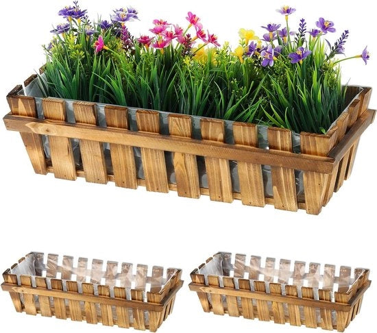 Set di 3 contenitori in legno per vaso per finestra e balcone - contenitore per balcone naturale - dimensioni 12x45x195 cm