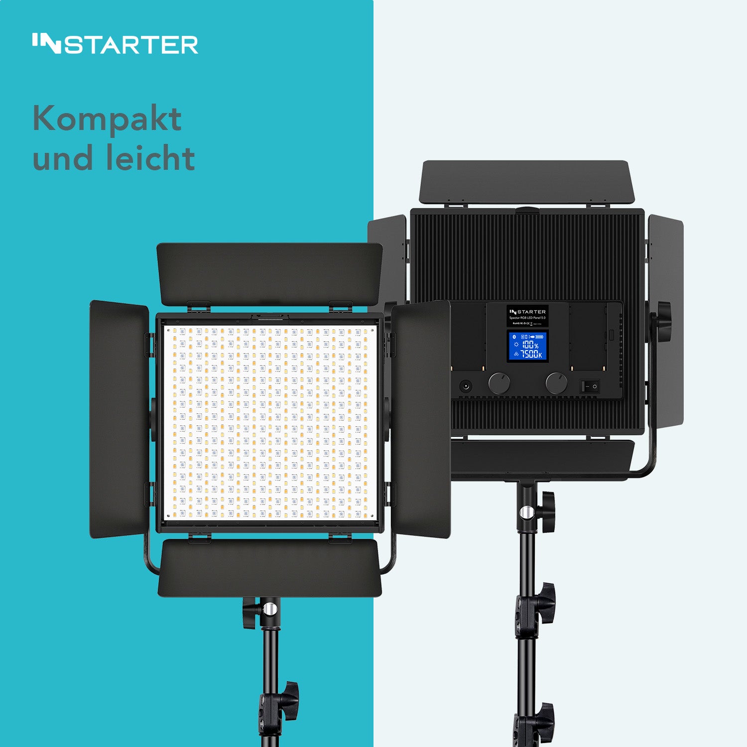 Instarter LED video light, controllo tramite app per vlogger e influencer I Potente 60W come luce streaming e luce fotografica dimmerabile I Ruotabile a 360° I Luce calda e fredda
