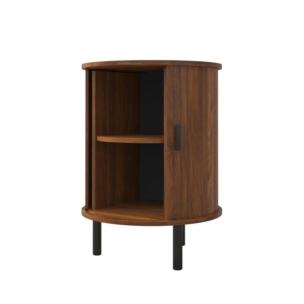 Mobile contenitore rotondo con anta scorrevole, finitura noce, 48x48x65 cm
