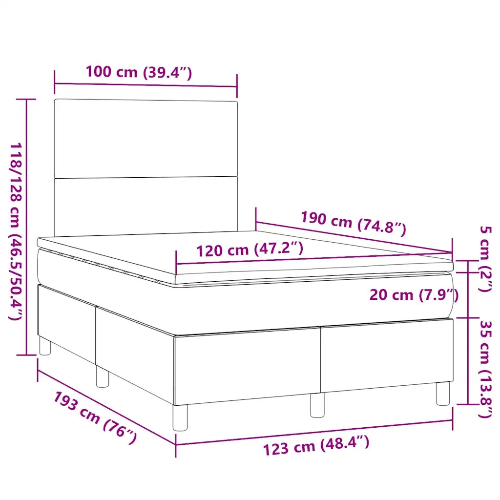 Letto a Molle con Materasso e LED Nero 120x190 cm in Tessuto