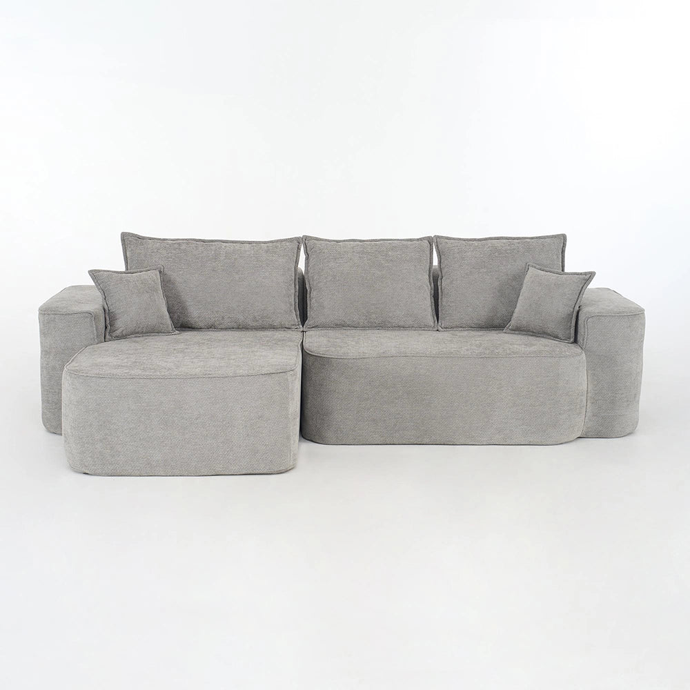 Divano angolare modulare "Cloud Couch" - Xylo - 262 cm con chaise longue, seduta profonda XXL, tessuto chenille grigio