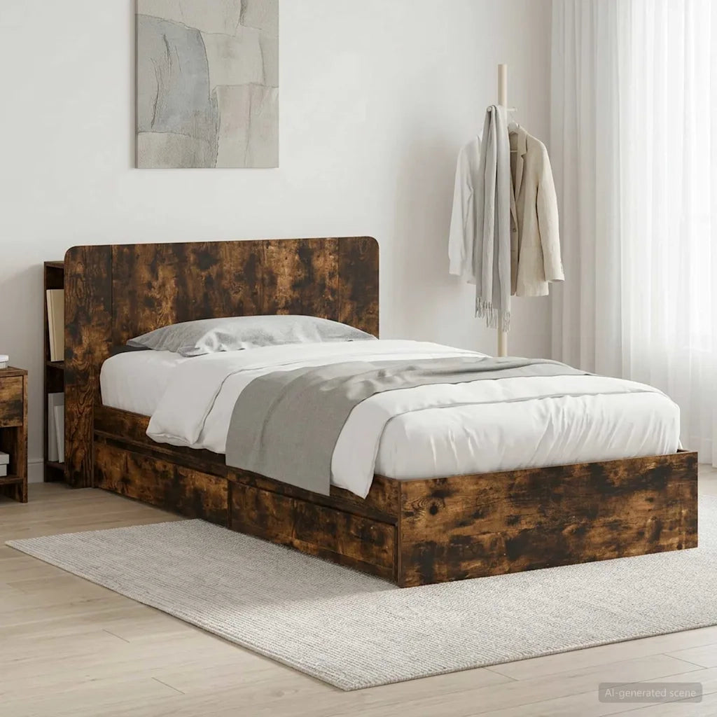 Telaio del letto con storage Rovere Fumo 75 x 190 cm