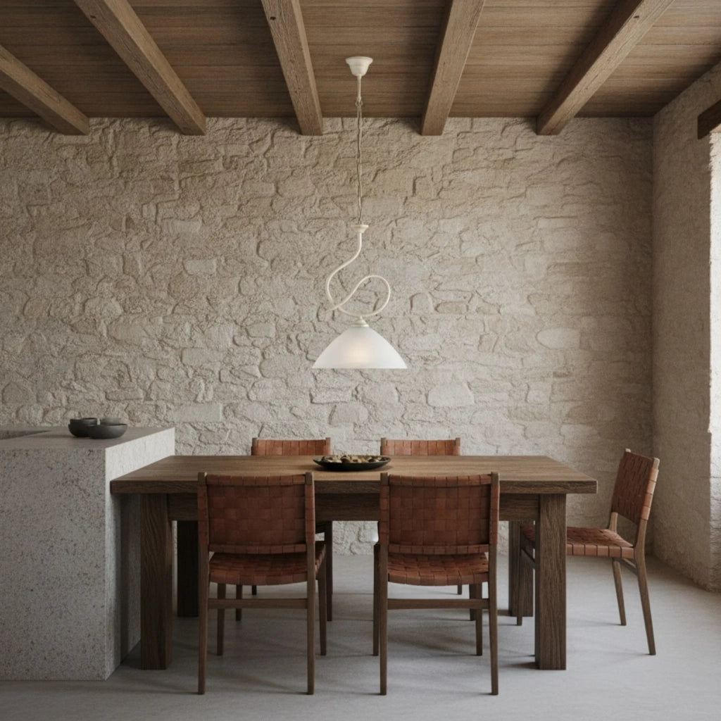 Lampadario Rustico Miranda 1 Luce Avorio e Bianco LuceArt Classic