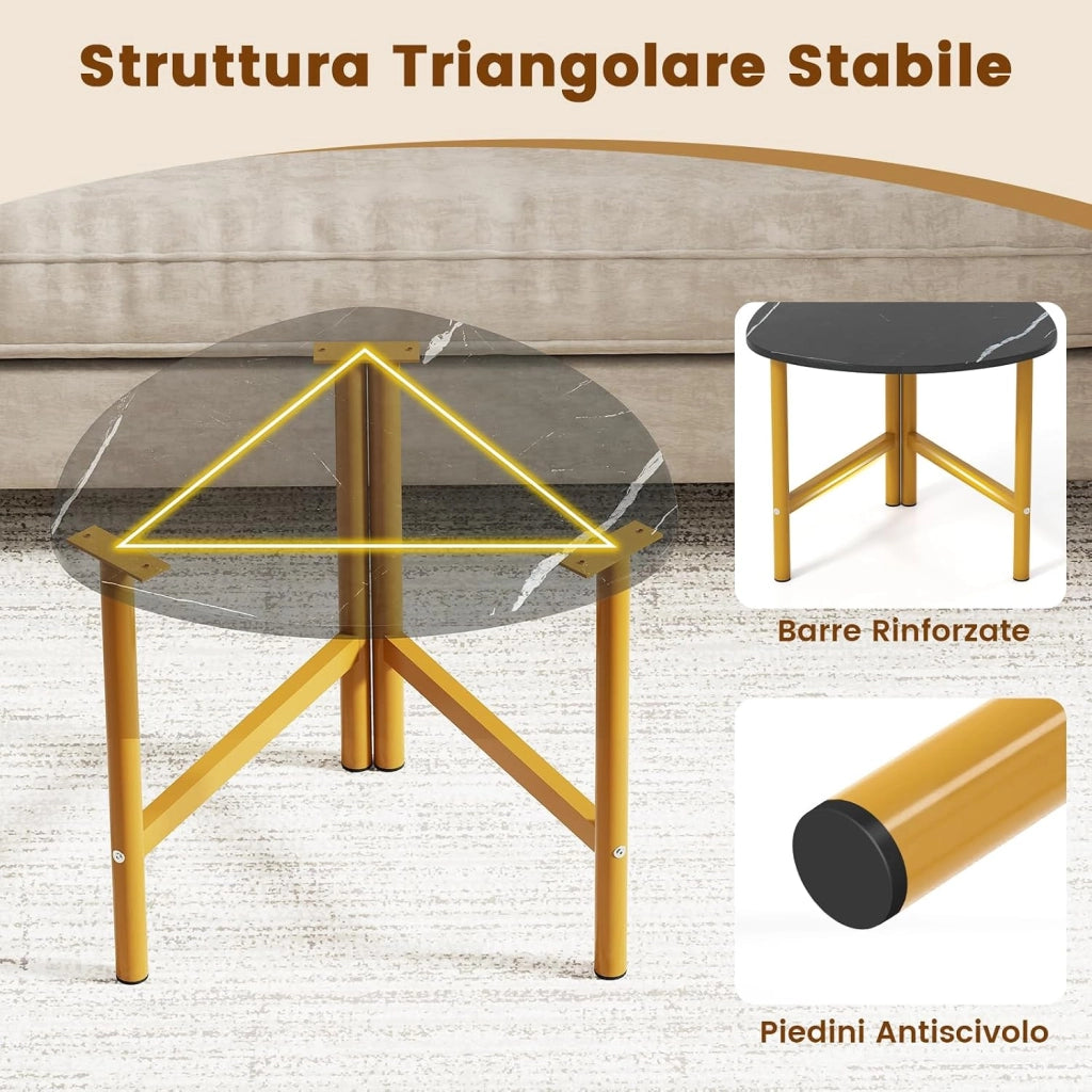 Tavolino da Salotto con Ampio Piano, Struttura Triangolare in Metallo e Piedini Regolabili, Tavolino da Caffè in Legno per Soggiorno, Camera da Letto e Studio, 60 X 59 X 50 CM (Nero)