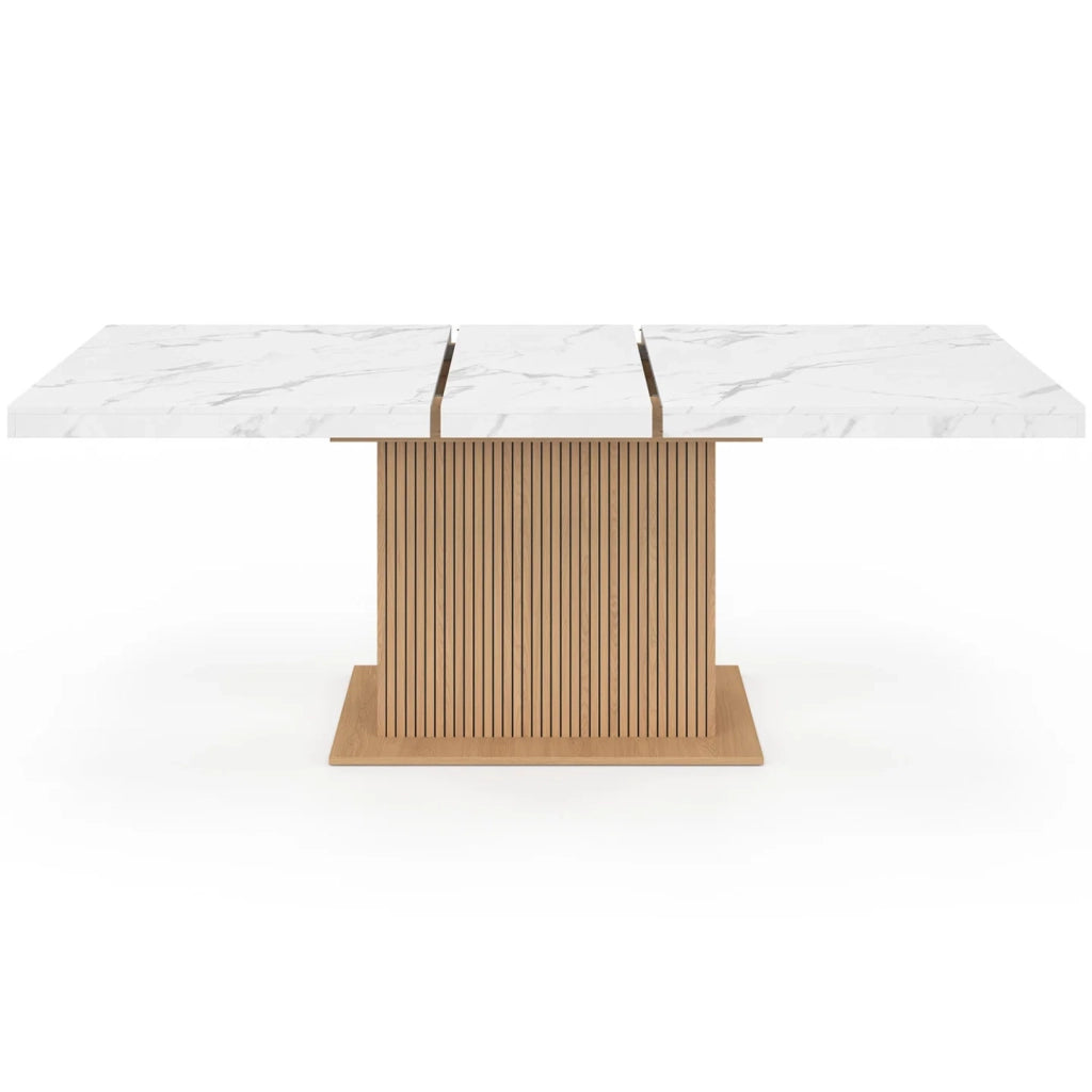 IDMarket - Tavolo da pranzo rettangolare allungabile JULIETTE 6-10 persone piano effetto marmo doghe in legno con contenitore 160-200 cm