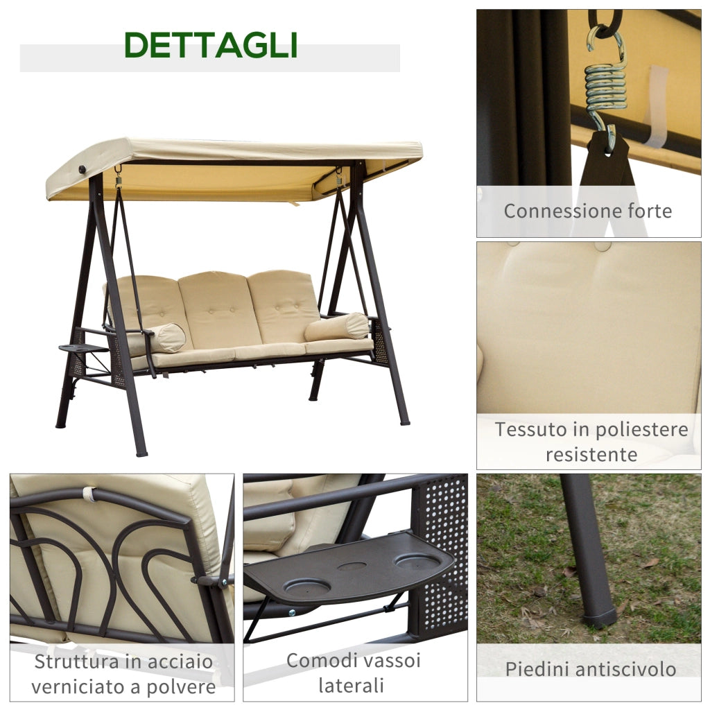 Dondolo da Giardino 3 Posti ¨C zephmum ¨C Metallo, Beige, 208x121x172 cm