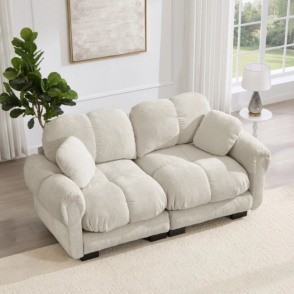 Divano 2 posti ¨C Minimal ¨C tessuto chenille trapuntato cuscini imbottito colore beige chiaro