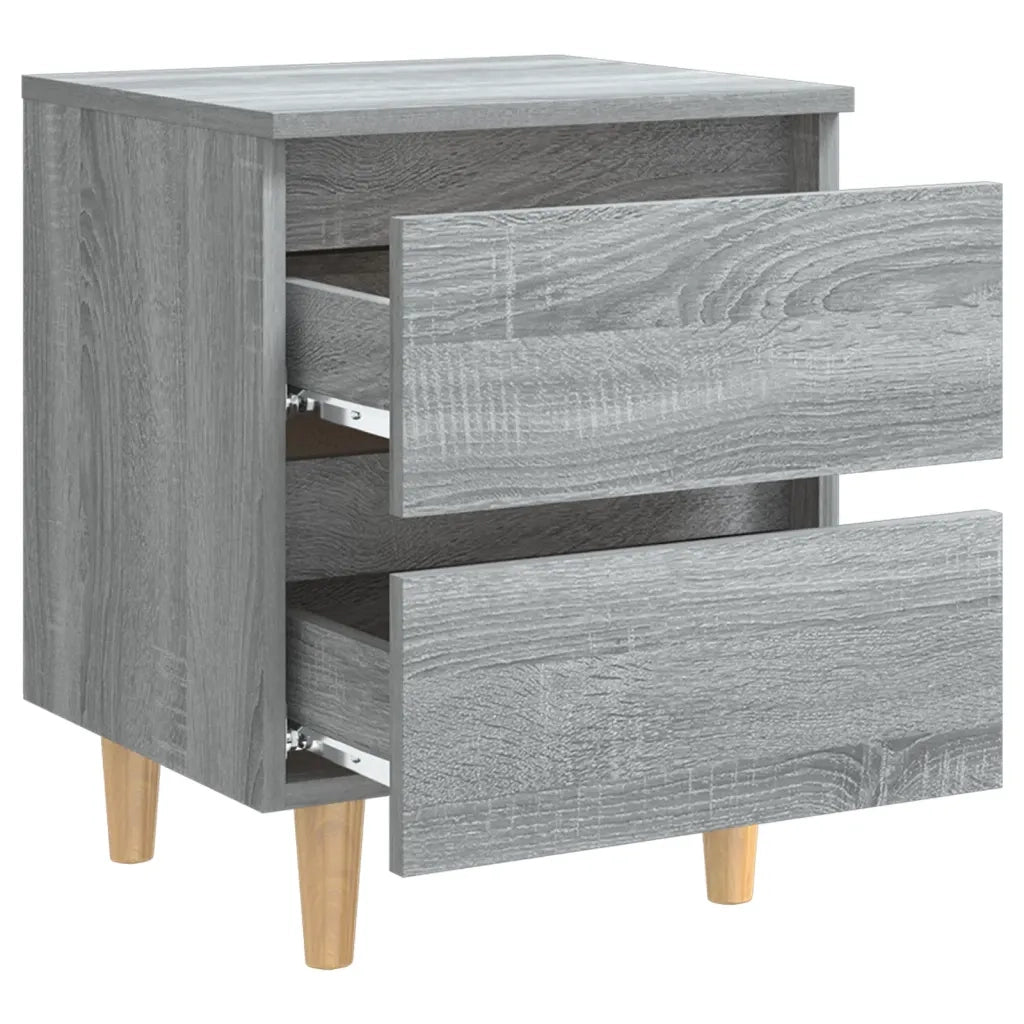 Comodino | Armadio da Notte | Mobiletto da notte con Gambe in Legno Massello Grigio Sonoma 40x30x50 cm