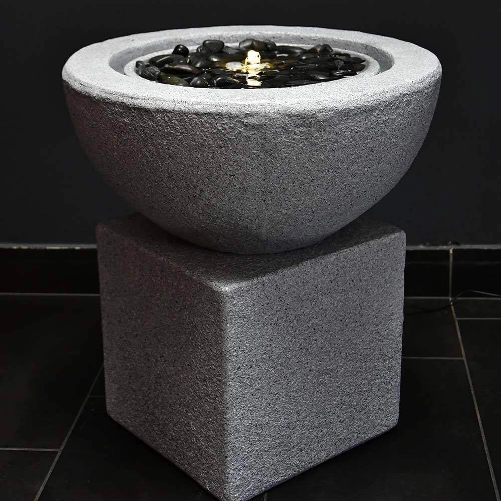 Sfera Cascata Artificiale da Giardino Ø50x24 cm in Fibrocemento con LED e Pompa Grigia