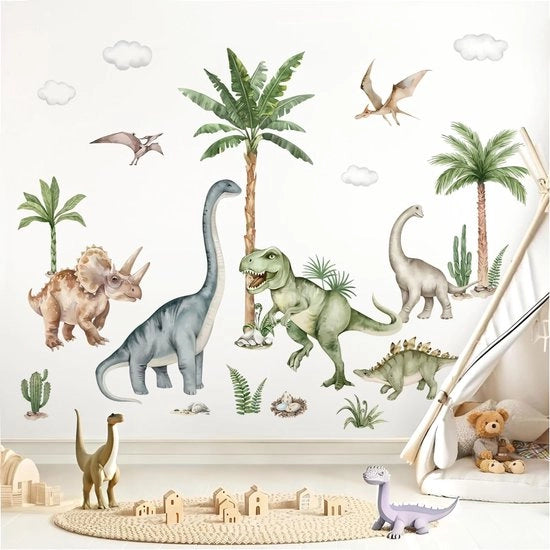 Decori per Parete - Dinosauri - Decorazioni per Bambini - Animali - Palme - Decorazione - Facile da Applicare - Decalcomanie per Parete